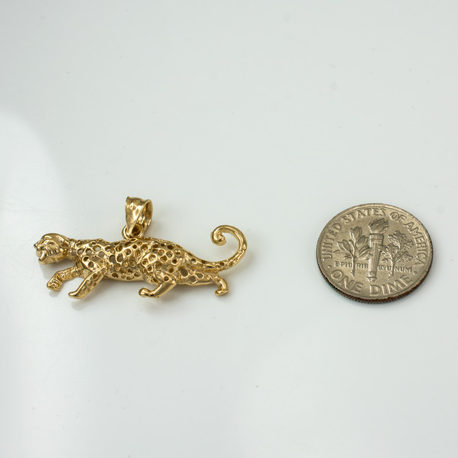 Yellow Gold Cheetah Cat Pendant Necklace