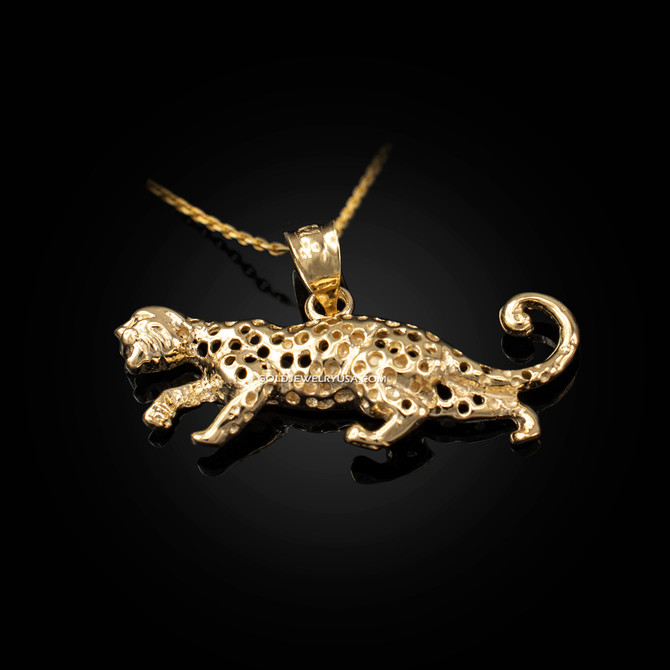 Yellow Gold Cheetah Cat Pendant Necklace
