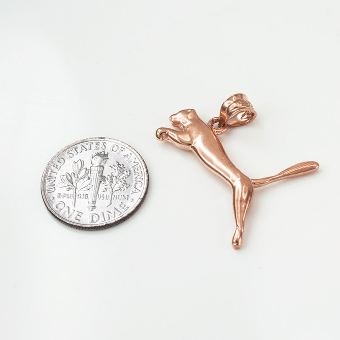 Solid Rose Gold Jumping Puma Cat Pendant Necklace