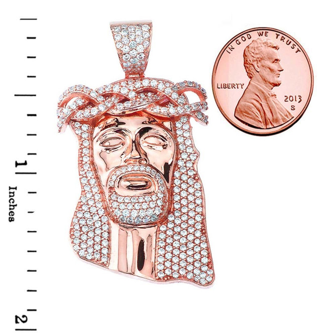 Rose Gold Diamond Iced-Out Jesus Face Medium Pendant