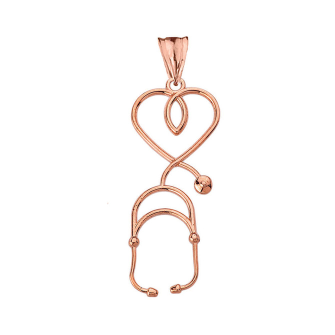 Rose Gold Stethoscope Heart Pendant Necklace