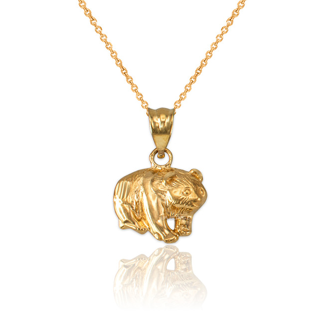 Yellow Gold Tiny Grizzly Bear DC Charm Necklace