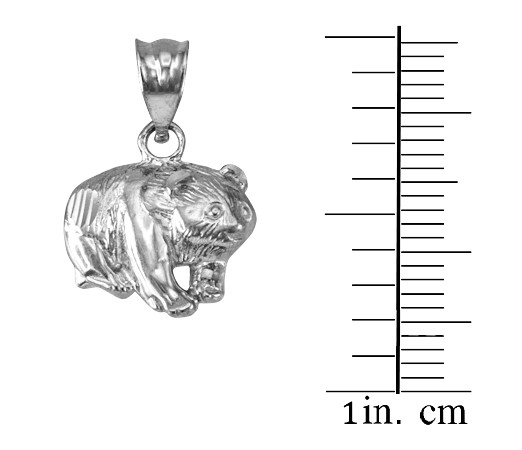 White Gold Tiny Grizzly Bear DC Charm Necklace