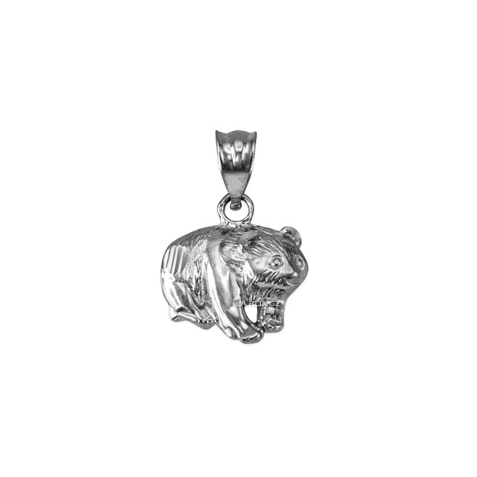 White Gold Tiny Grizzly Bear DC Charm Necklace