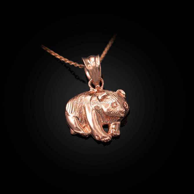 Rose Gold Tiny Grizzly Bear DC Charm Necklace