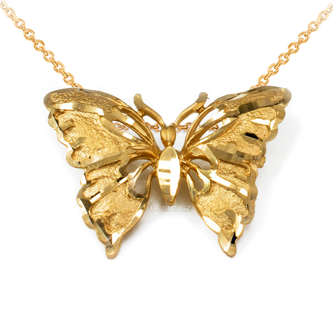 Solid Yellow Gold Butterfly DC Pendant Necklace