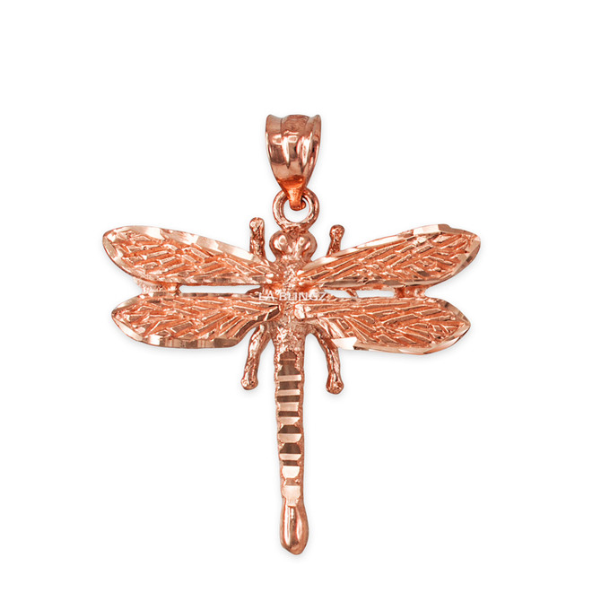 Solid Rose Gold Dragonfly DC Pendant Necklace
