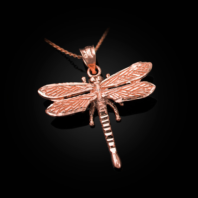 Solid Rose Gold Dragonfly DC Pendant Necklace