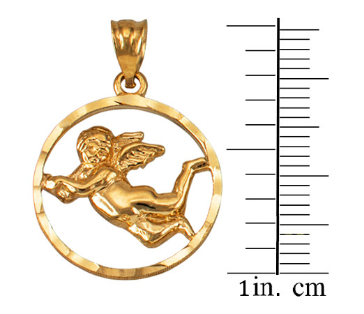 Yellow Gold Flying Angel Round DC Pendant Necklace