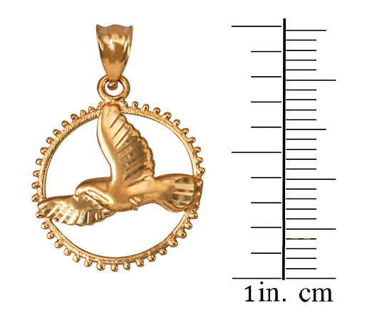 Yellow Gold Dove of Peace Round DC Pendant Necklace