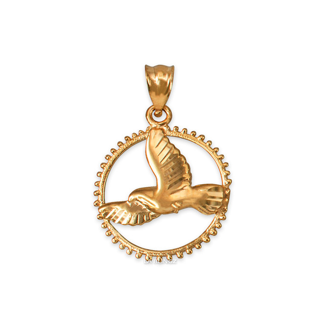 Yellow Gold Dove of Peace Round DC Pendant Necklace