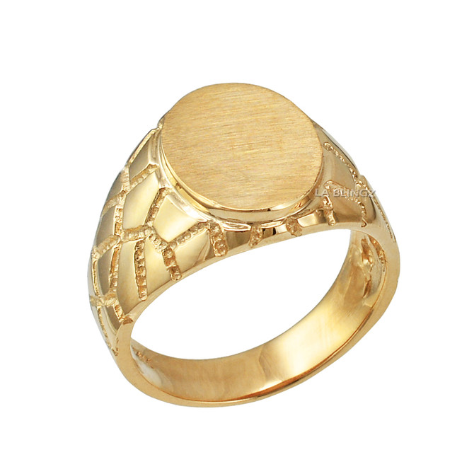 Yellow Gold Oval Signet Mens Nugget Band  Ring