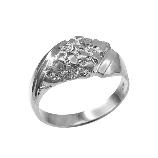 Mens White Gold Diamond-shape Nugget Ring