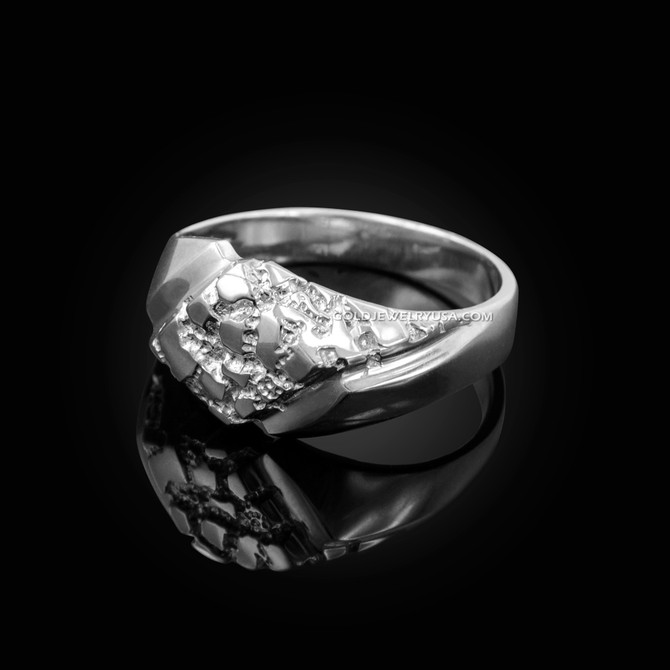 Mens White Gold Diamond-shape Nugget Ring
