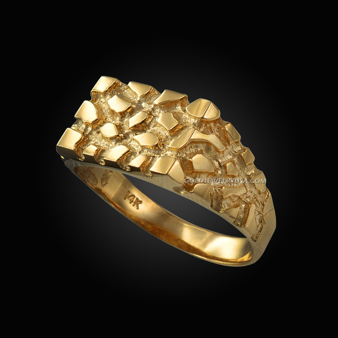 Mens Yellow Gold Rectangular Nugget Ring