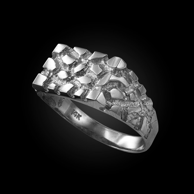 Mens White Gold Rectangular Nugget Ring