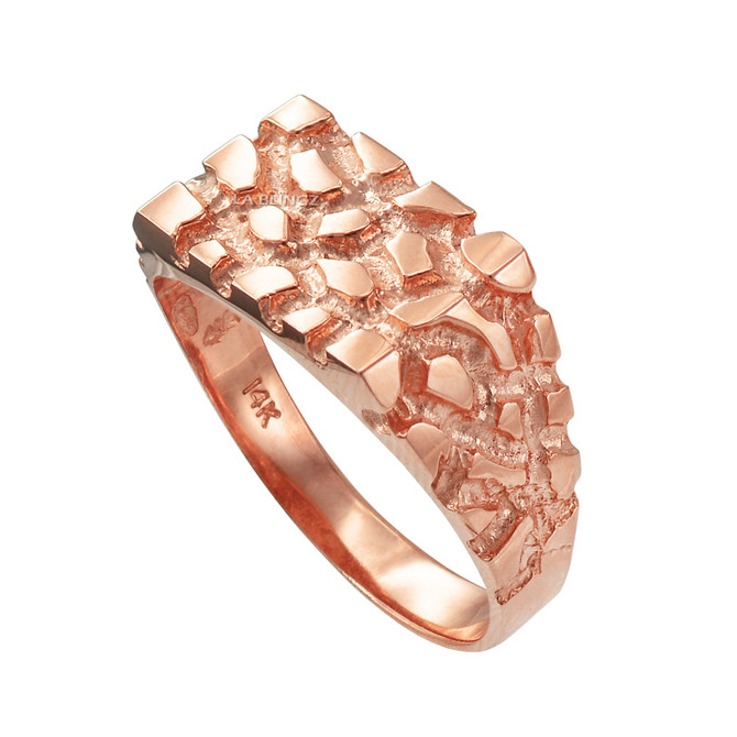 Mens Rose Gold Rectangular Nugget Ring