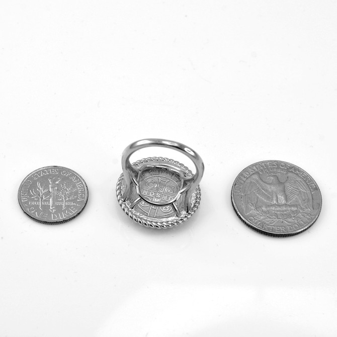 White Gold Saint Benedict Medal Womens Ring