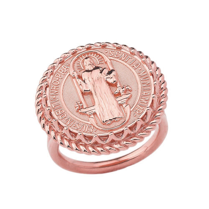 Rose Gold Saint Benedict Medal Womens Ring
