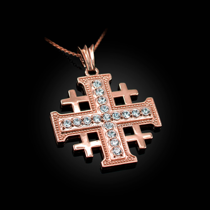 Rose Gold Diamond Jerusalem Cross Pendant Necklace