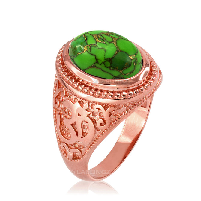 Rose Gold Om (aum) Oval Green Copper Turquoise Ring