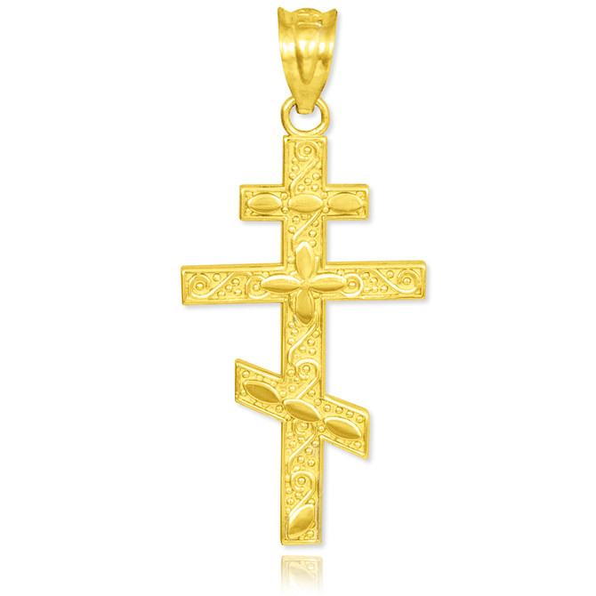 Gold Russian Orthodox Cross Pendant