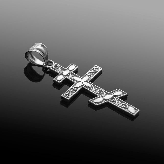 White Gold Russian Orthodox Cross Pendant