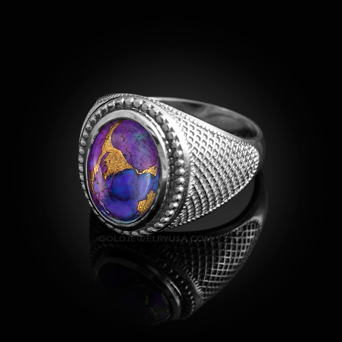 White Gold Purple Copper Turquoise Statement Ring