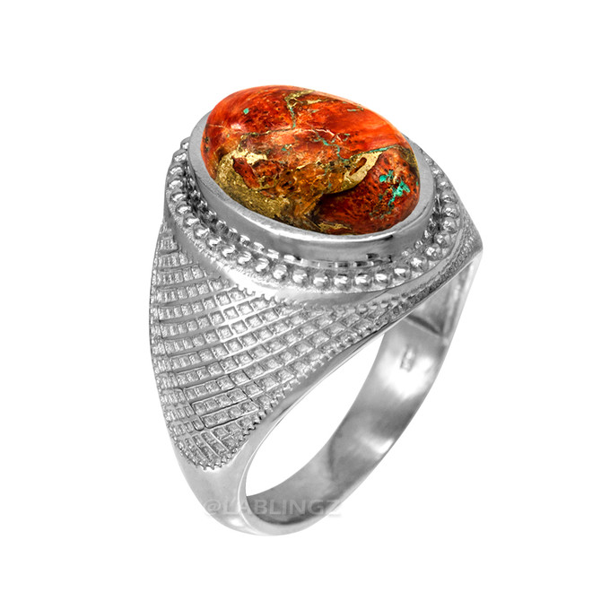 White Gold Orange Copper Turquoise Statement Ring
