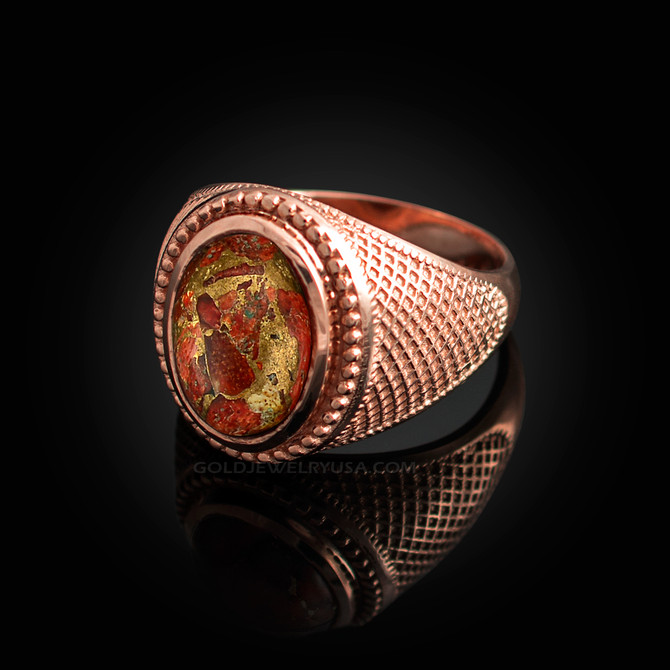 Rose Gold Orange Copper Turquoise Statement Ring