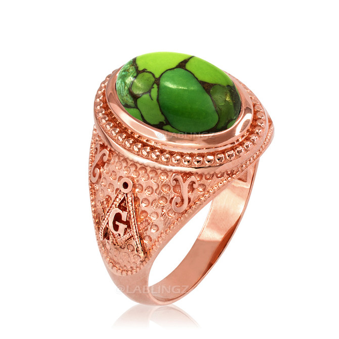 Rose Gold Masonic Green Copper Turquoise Statement Ring
