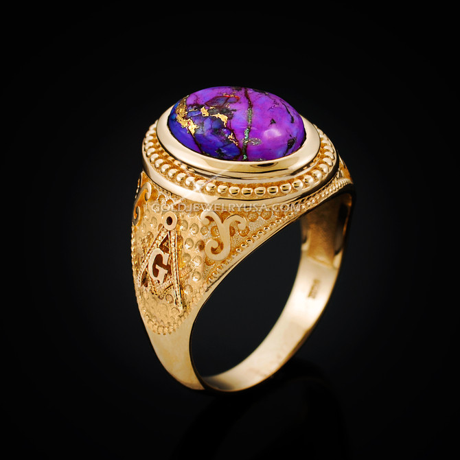 Yellow Gold Masonic Purple Copper Turquoise Statement Ring