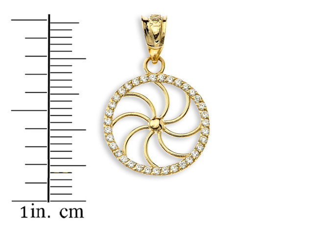 Yellow Gold Armenian Eternity Diamond Bezel Charm Necklace