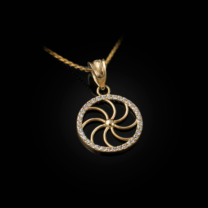 Yellow Gold Armenian Eternity Diamond Bezel Charm Necklace
