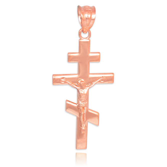 Rose Gold Russian Orthodox Crucifix Pendant