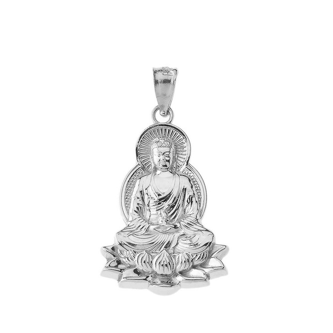 White Gold Lotus Buddha Yoga Pendant Necklace