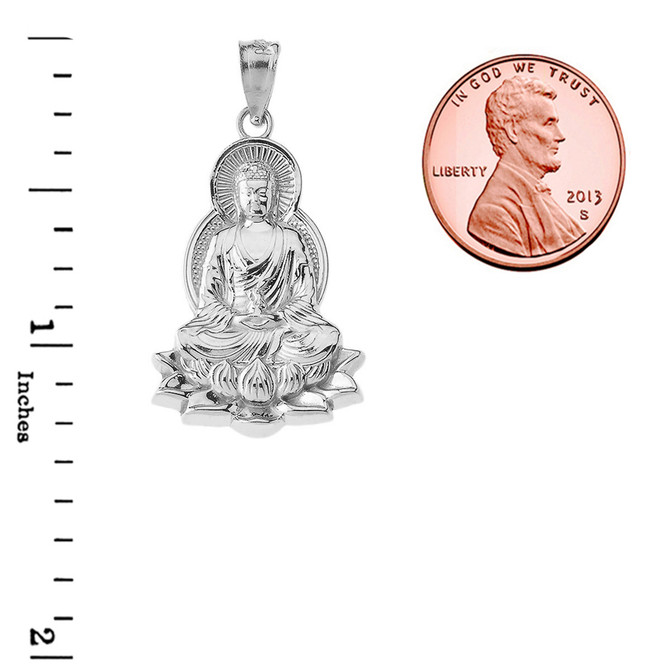 White Gold Lotus Buddha Yoga Pendant Necklace