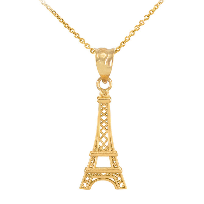 Yellow Gold Paris Eiffel Tower Travel Charm Necklace