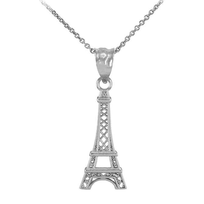 White Gold Paris Eiffel Tower Travel Charm Necklace