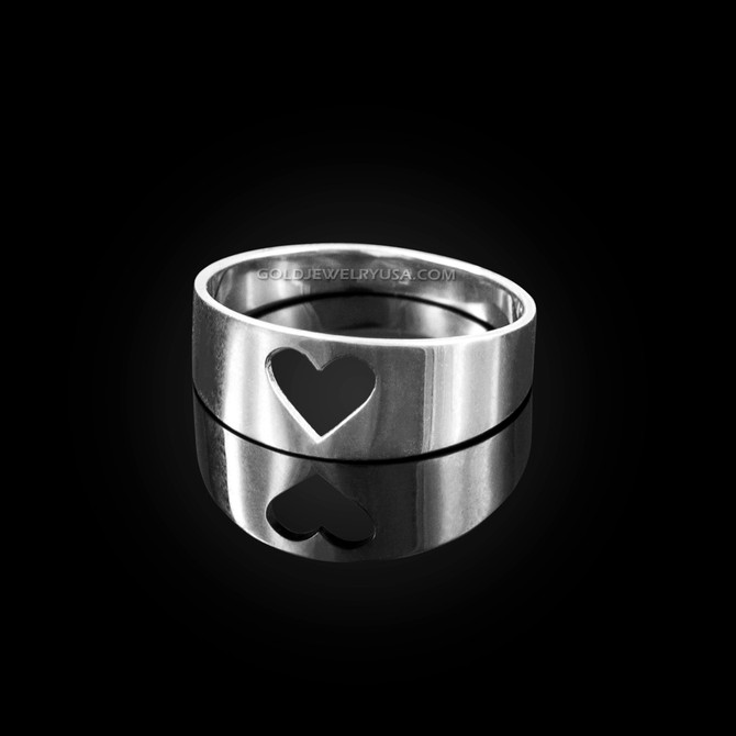 Polished White Gold Open Heart Ring Band