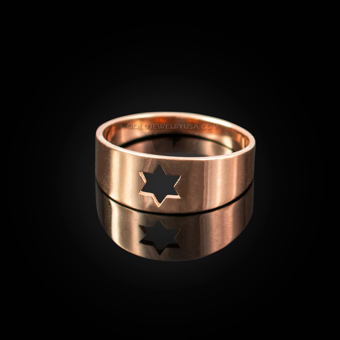 Polished Rose Gold Star of David Ring Band