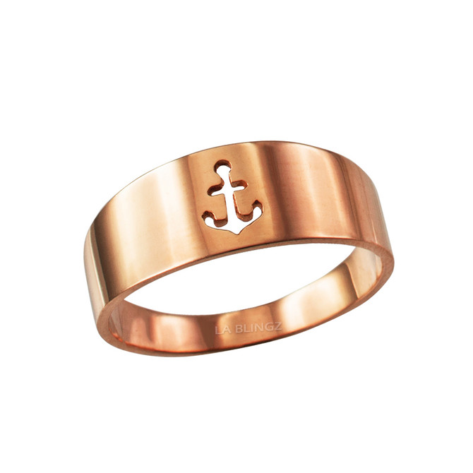 Polished Rose Gold Anchor Ring Band
