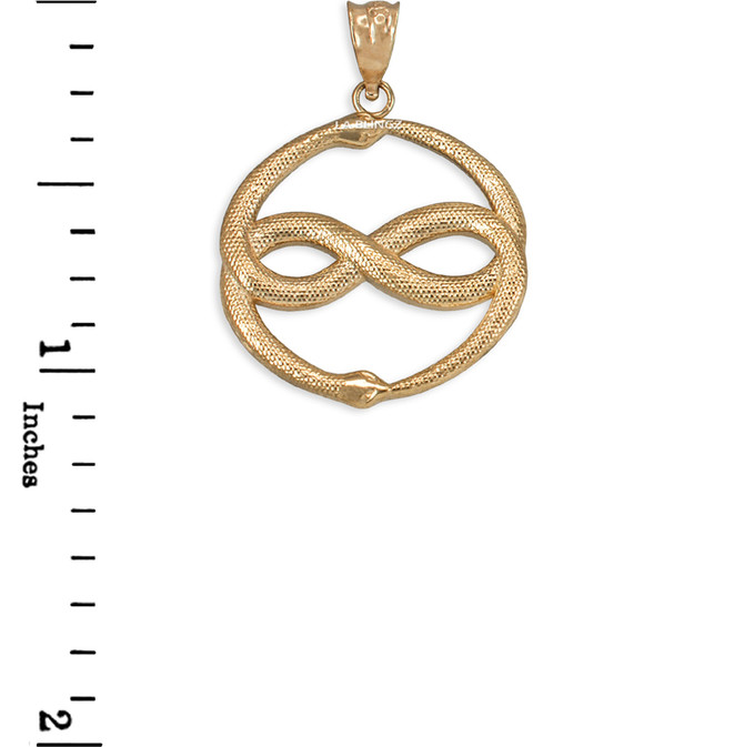 Yellow Gold Double Ouroboros Infinity Snakes Pendant Necklace
