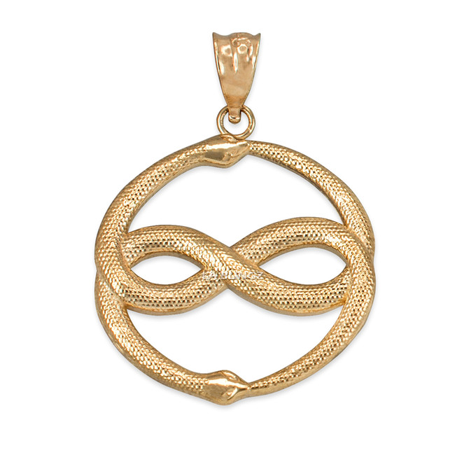 Yellow Gold Double Ouroboros Infinity Snakes Pendant Necklace