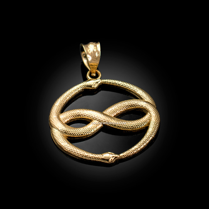 Yellow Gold Double Ouroboros Infinity Snakes Pendant Necklace