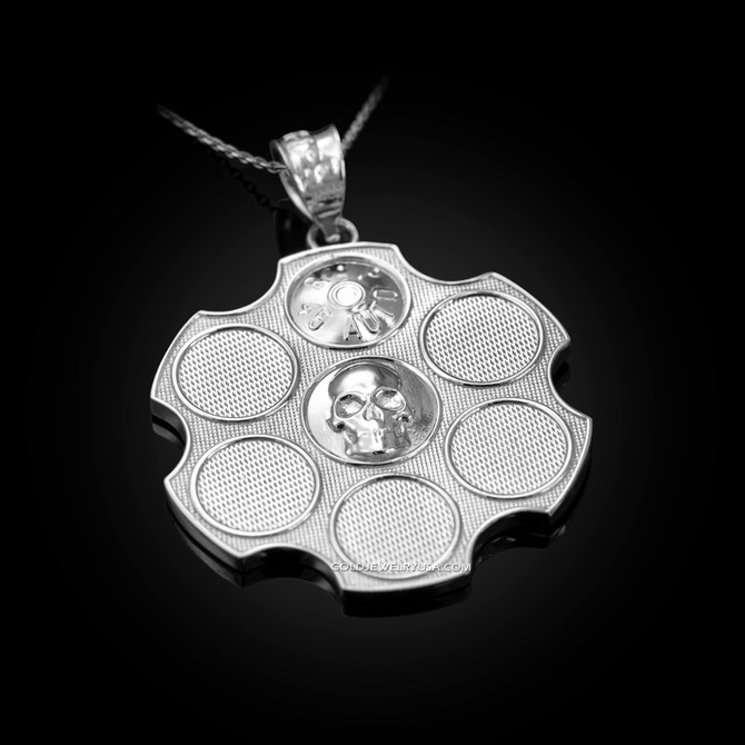 White Gold Russian Roulette Pendant Necklace