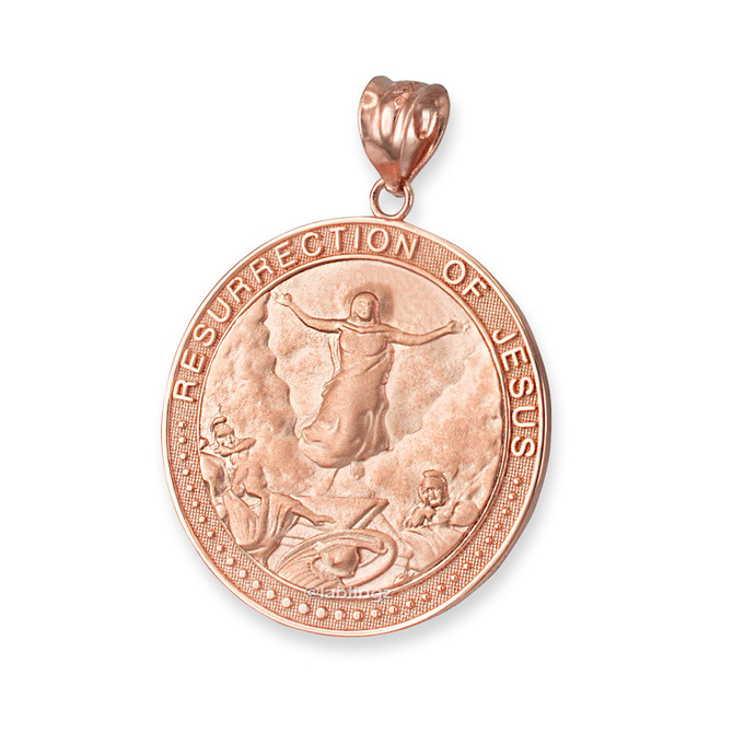 Rose Gold Resurrection of Jesus Round Medallion Pendant Necklace