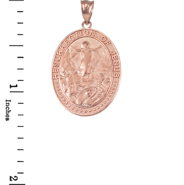 Rose Gold Resurrection of Jesus Oval Medallion Pendant Necklace