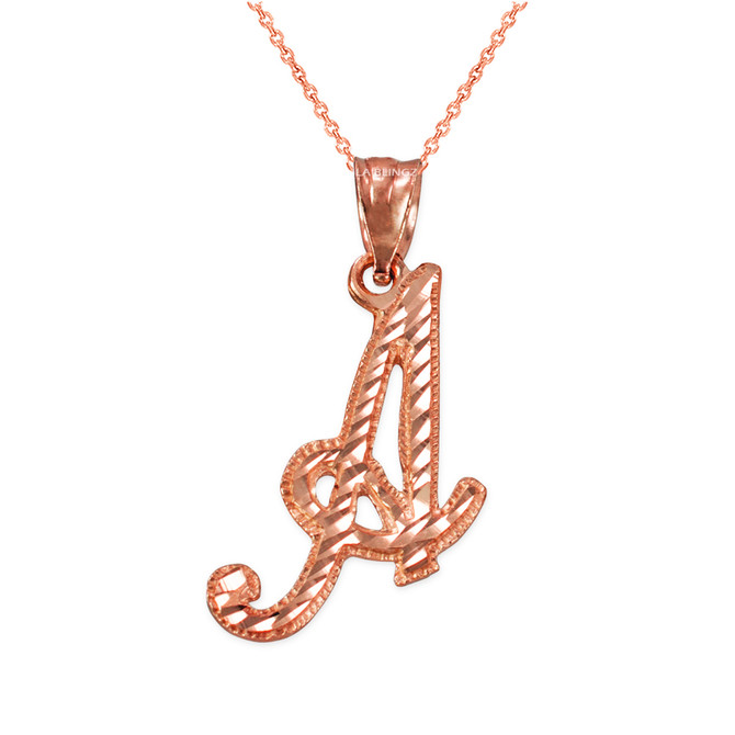 Rose Gold Sparkle-Cut Letter Initial Script Pendant Necklace