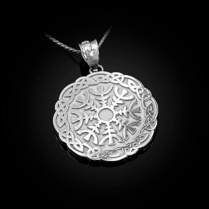 White Gold Viking Compass Pendant Necklace